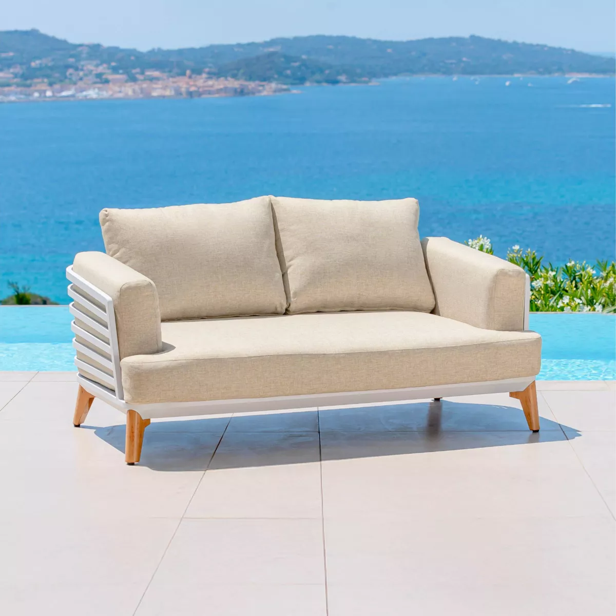 Salon de jardin aluminium 4 places 5 pcs Monte Carlo Blanc et beige