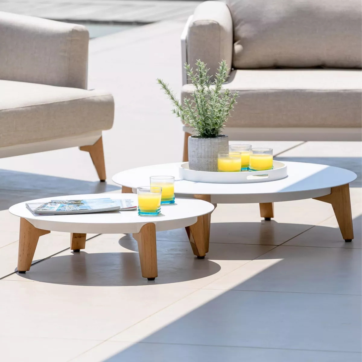 Salon de jardin aluminium 4 places 5 pcs Monte Carlo Blanc et beige