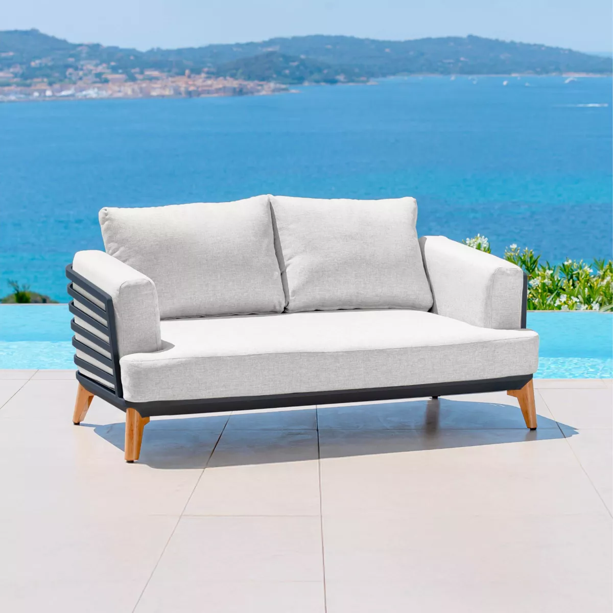 Salotto da giardino alluminio 4 posti 5 pezzi Monte Carlo Grigio antracite e grigio chiaro