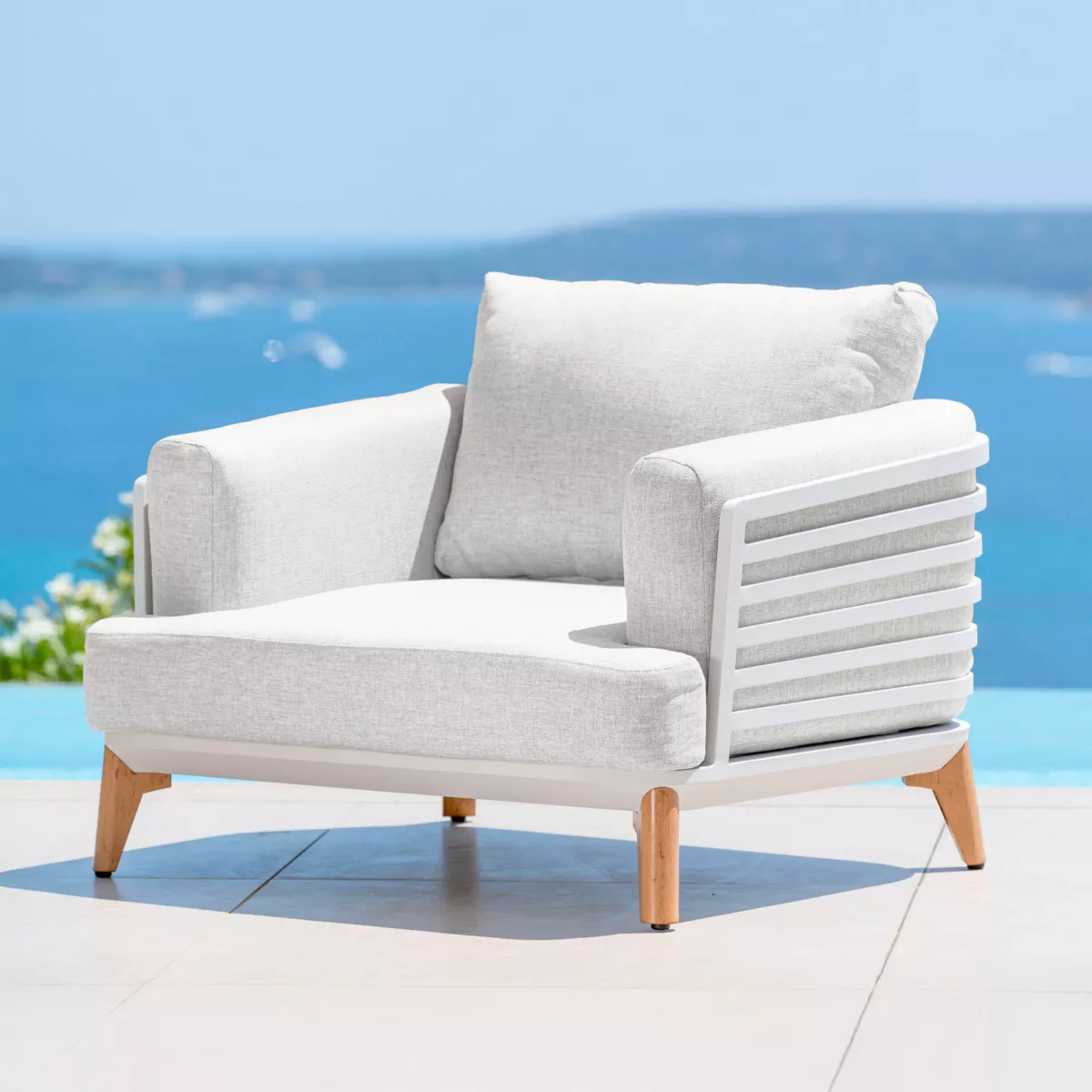 Salon de jardin aluminium 7 places 6 pcs Monte Carlo Blanc et gris clair