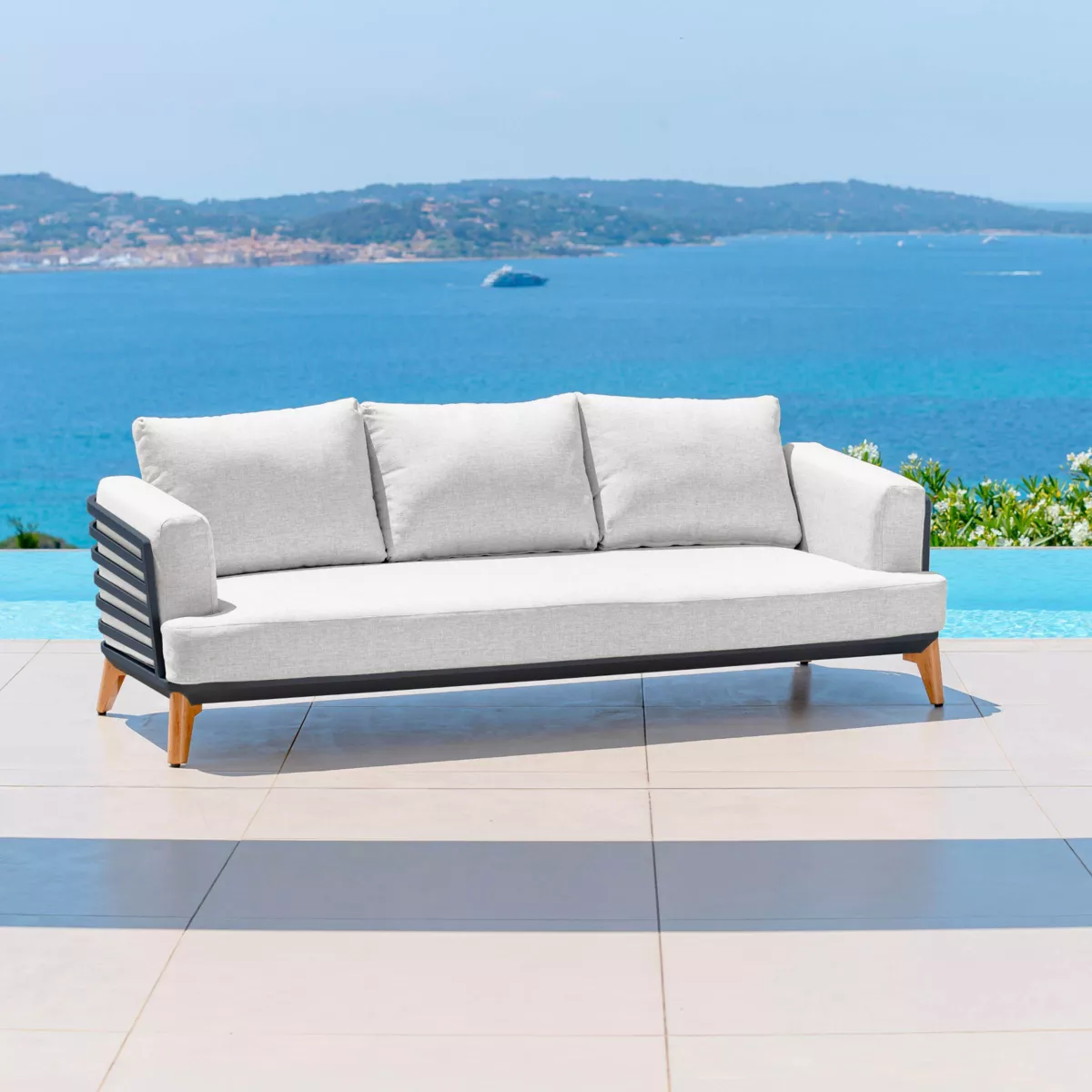 Salotto da giardino alluminio 7 posti 6 pezzi Monte Carlo Grigio antracite e grigio chiaro