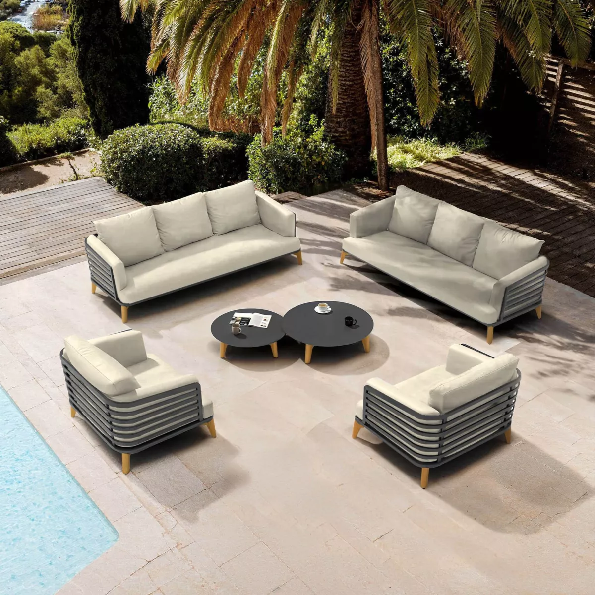 Salotto da giardino alluminio 8 posti 6 pezzi Monte Carlo Grigio antracite e beige