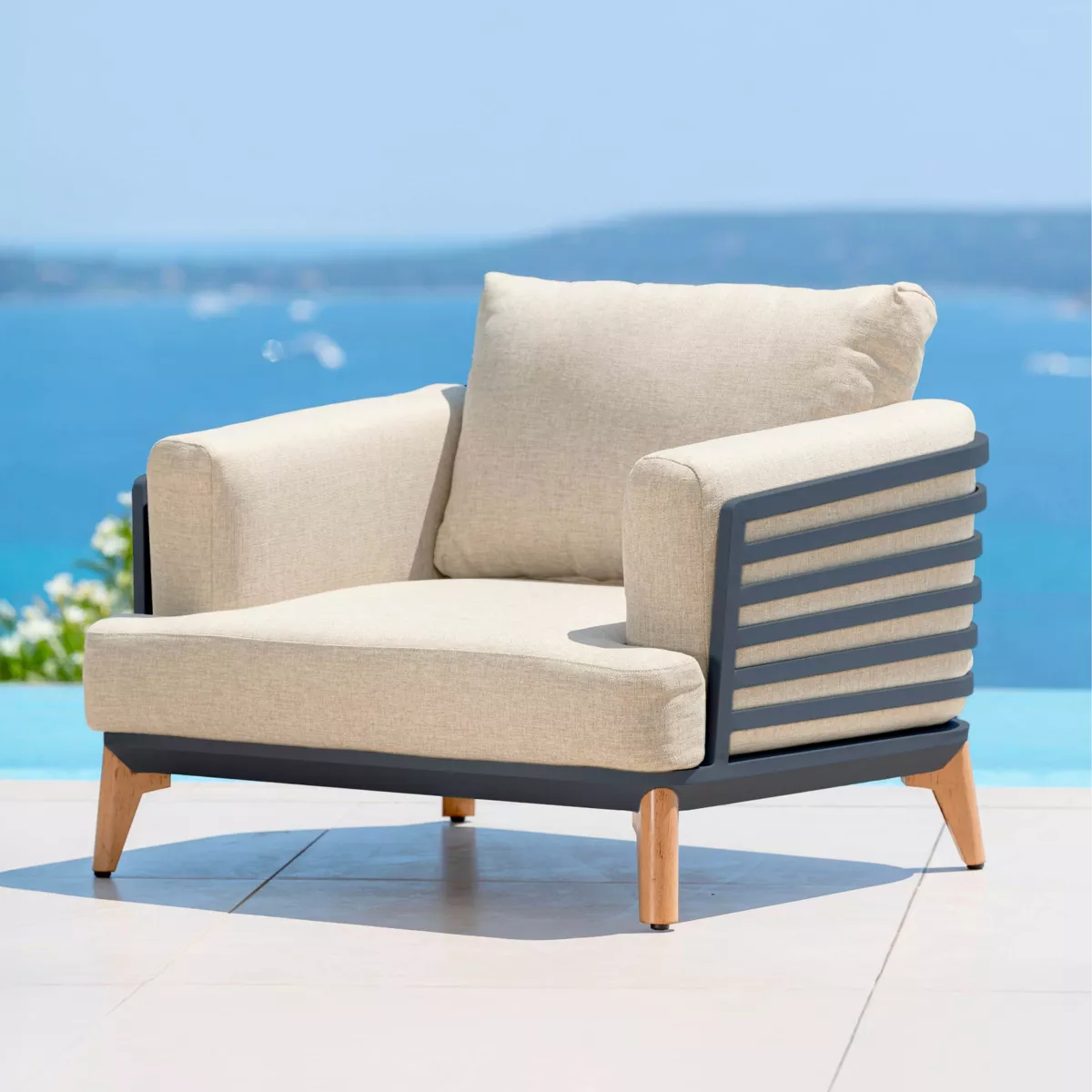 Salotto da giardino alluminio 8 posti 6 pezzi Monte Carlo Grigio antracite e beige