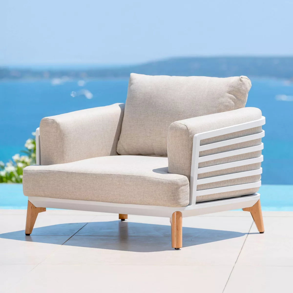 Salon de jardin aluminium 2 places 3 pcs Monte Carlo Blanc et taupe