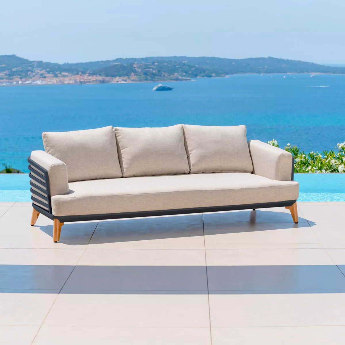 Salon de jardin aluminium 5 places 4 pcs Monte Carlo Gris anthracite et taupe