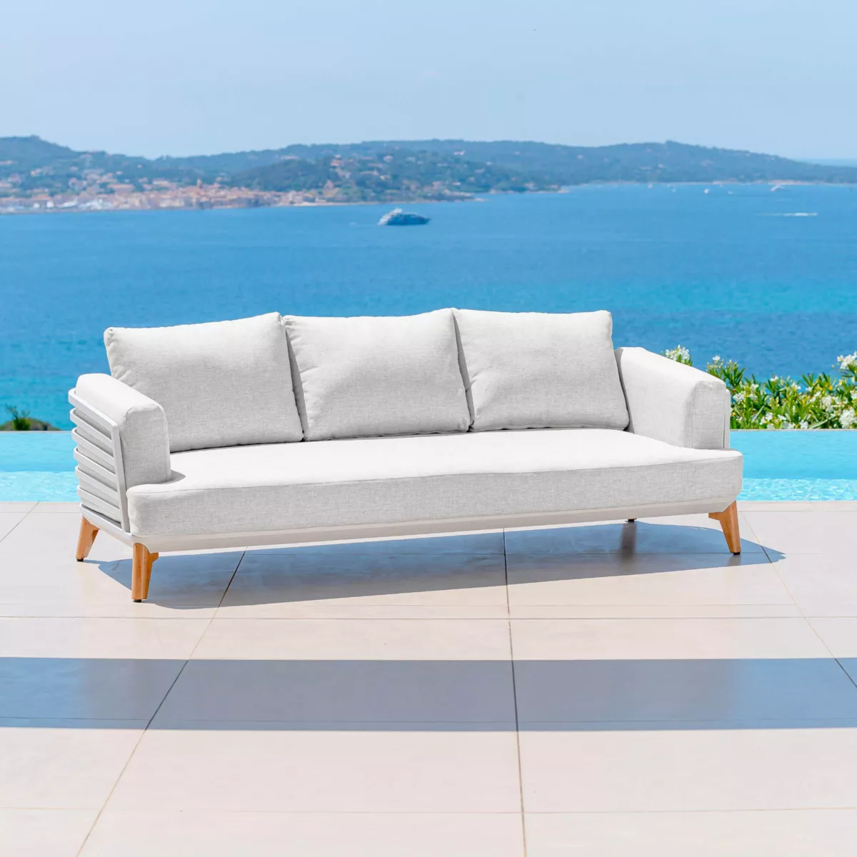 Salotto da giardino alluminio 12 posti 8 pezzi Monte Carlo Bianco e grigio chiaro