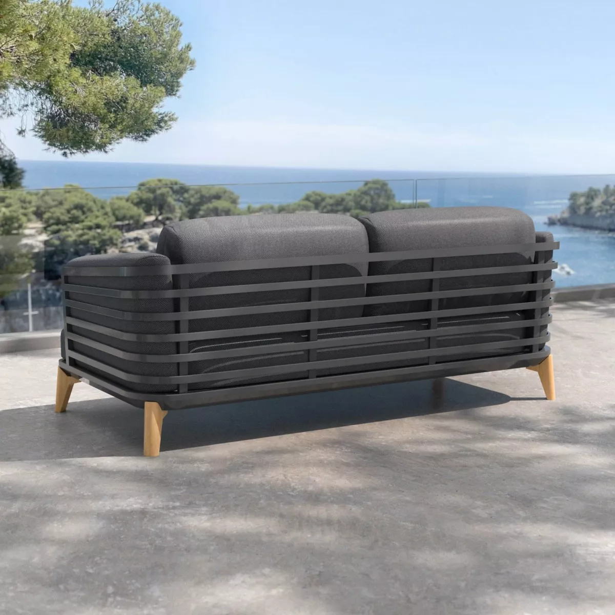 Canapé de jardin en aluminium 2 places Monte Carlo Gris anthracite