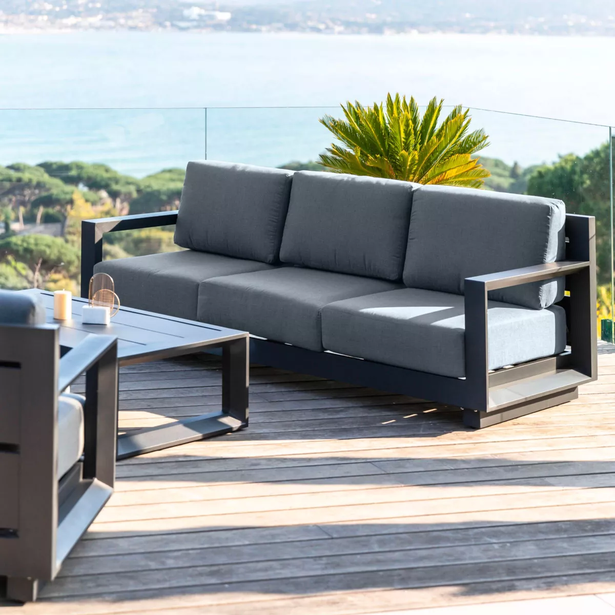 Salon de jardin aluminium 5 places 4 pcs Elba Gris anthracite