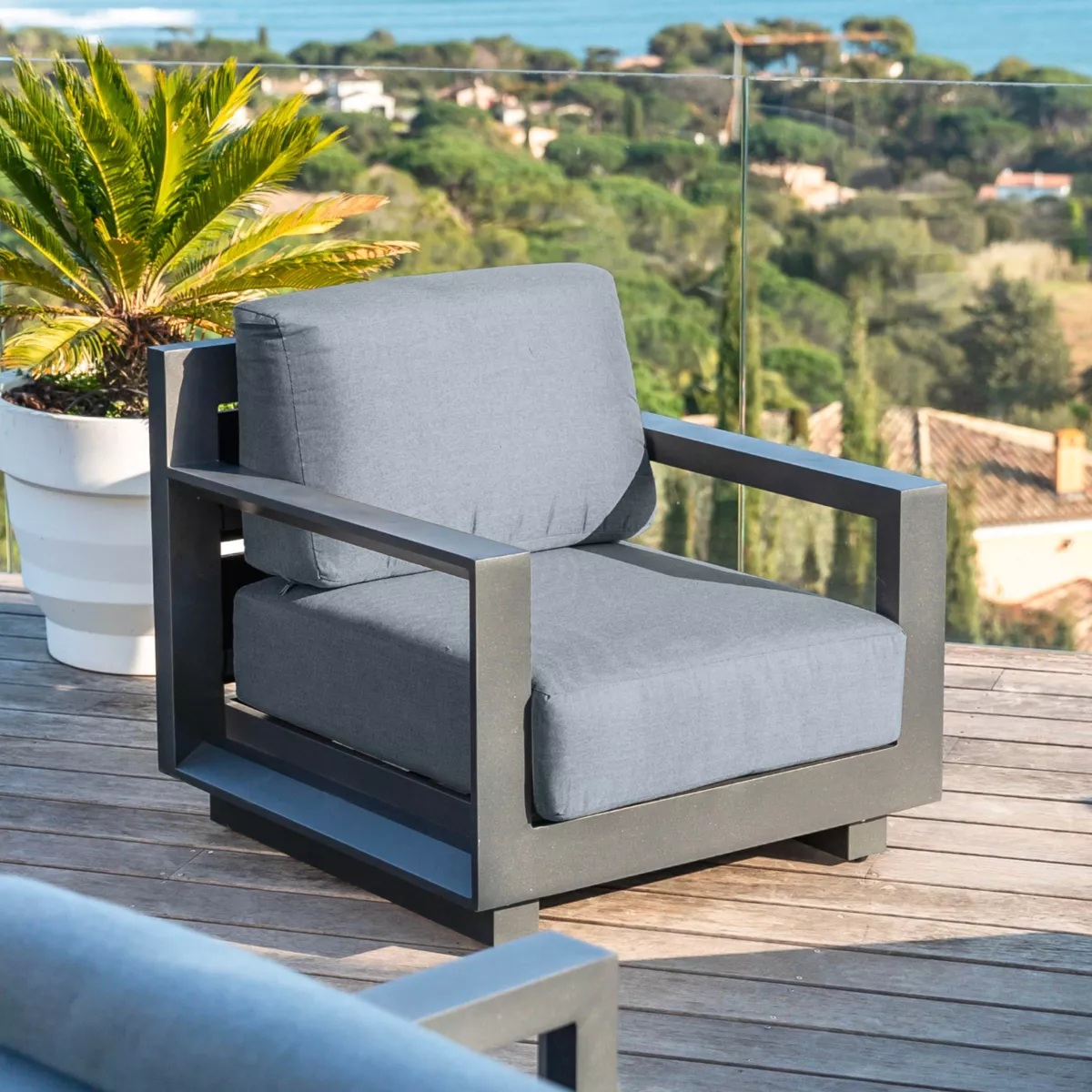 Salotto da giardino alluminio 7 posti 5 pezzi Elba Grigio antracite