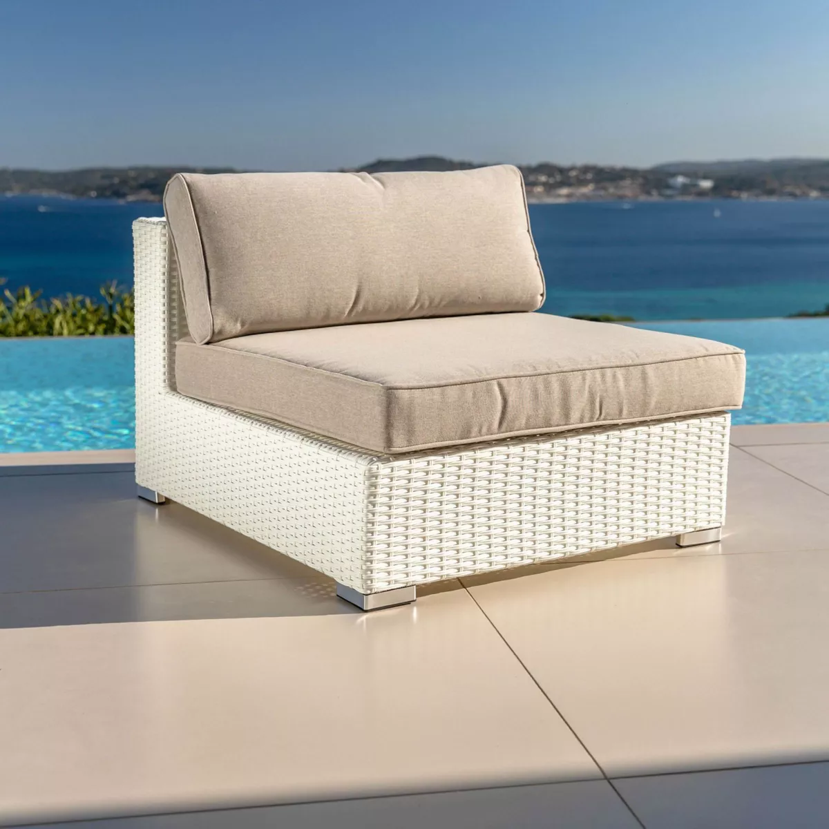 Salon de jardin en résine tressée 2 places 3 pcs Palma Blanc et taupe