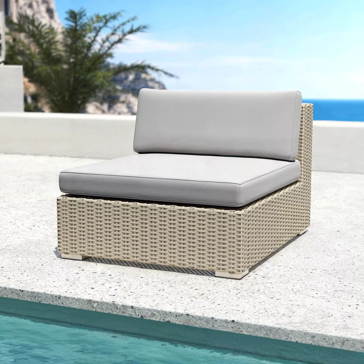 Salotto da giardino in resina intrecciata 4 posti 4 pezzi Palma Grigio