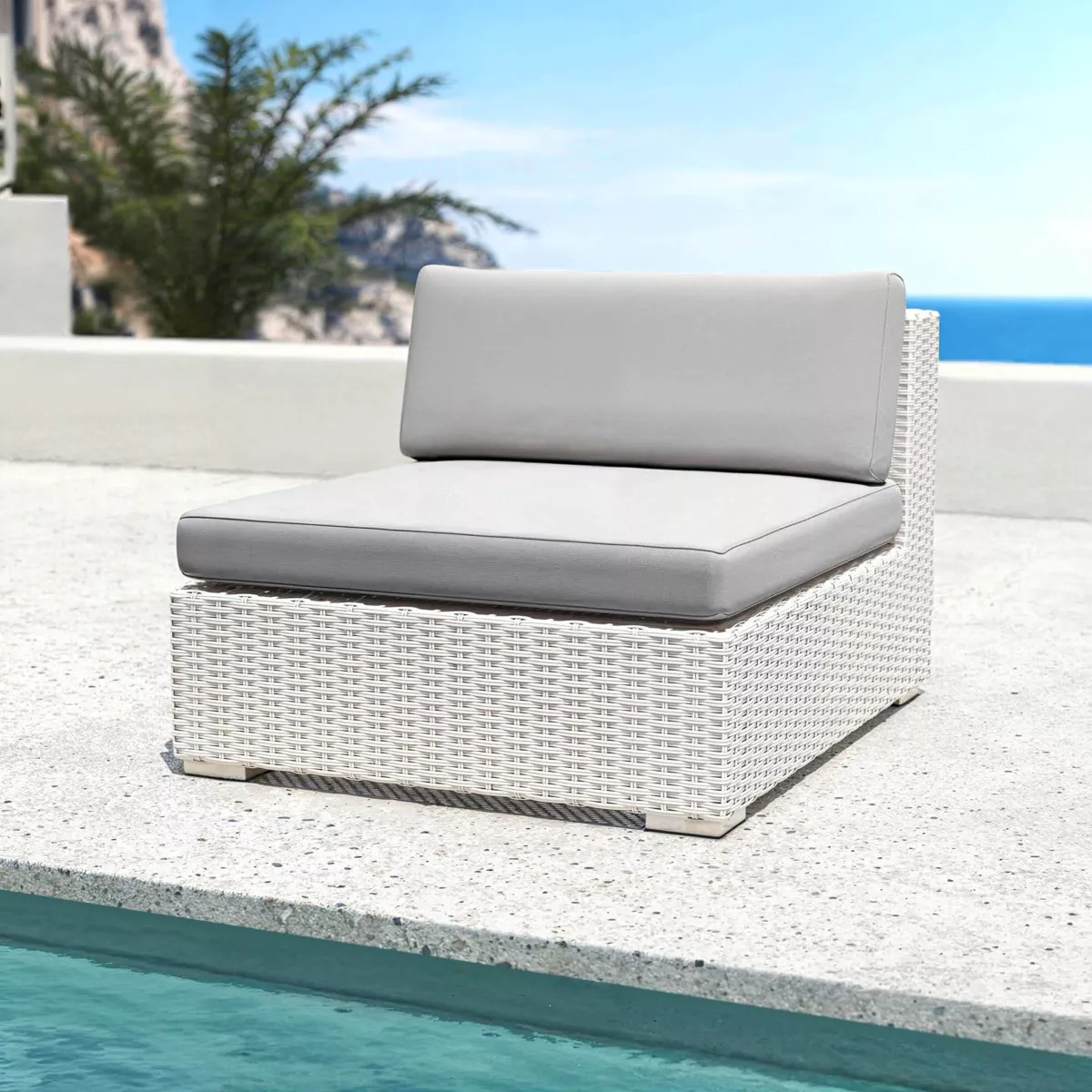 Salon de jardin en résine tressée 4 places 5 pcs Palma Blanc et gris