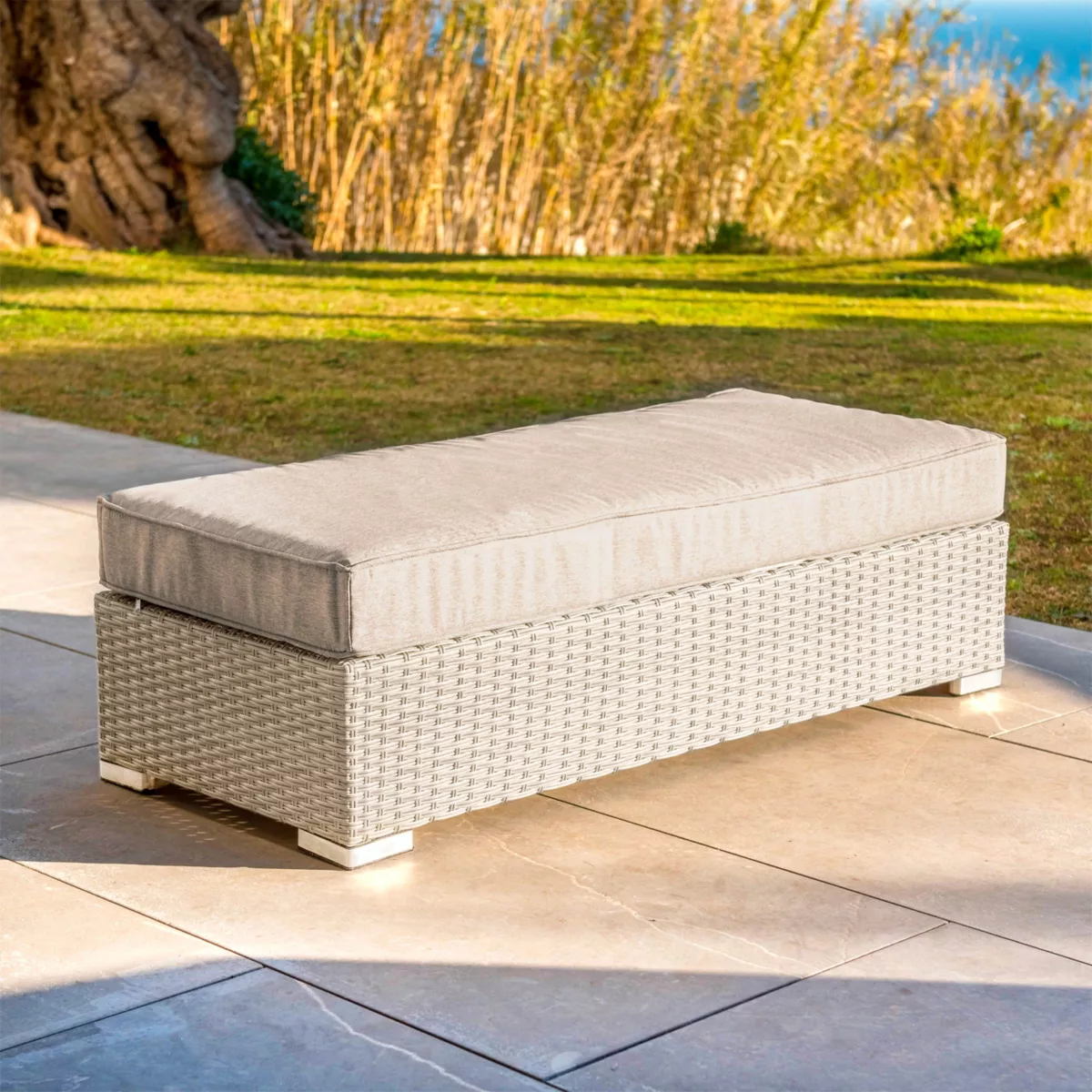 Salon de jardin d'angle en résine tressée 5 places Palma Gris et taupe