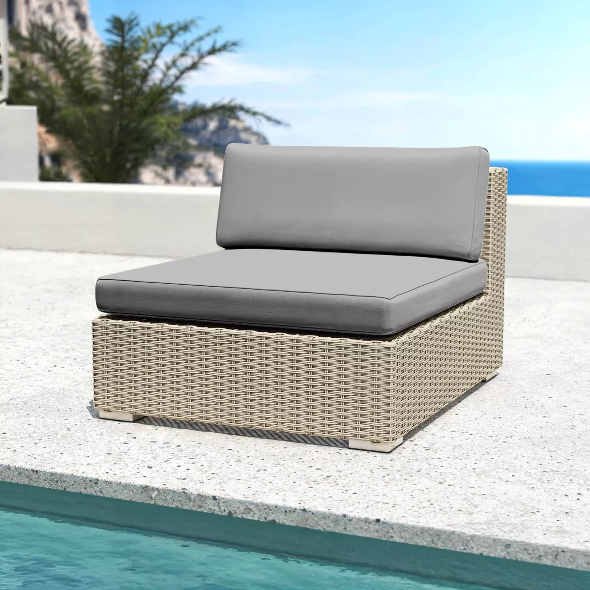 Salotto da giardino in resina intrecciata 9 posti 9 pezzi Palma Grigio e antracite