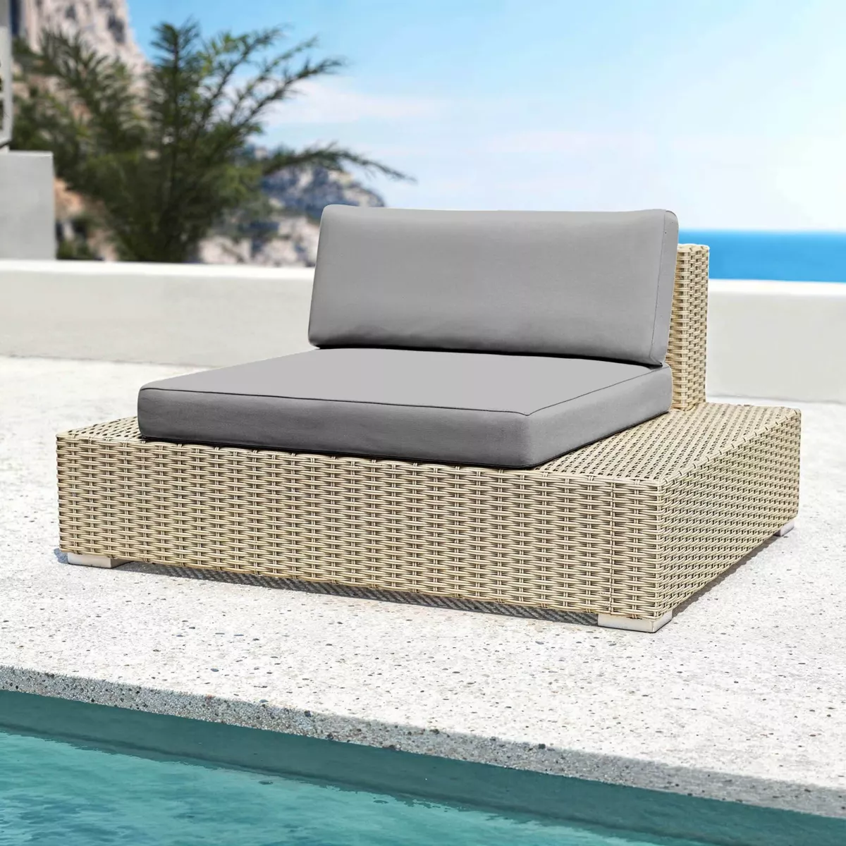 Salotto da giardino in resina intrecciata 9 posti 9 pezzi Palma Grigio e antracite