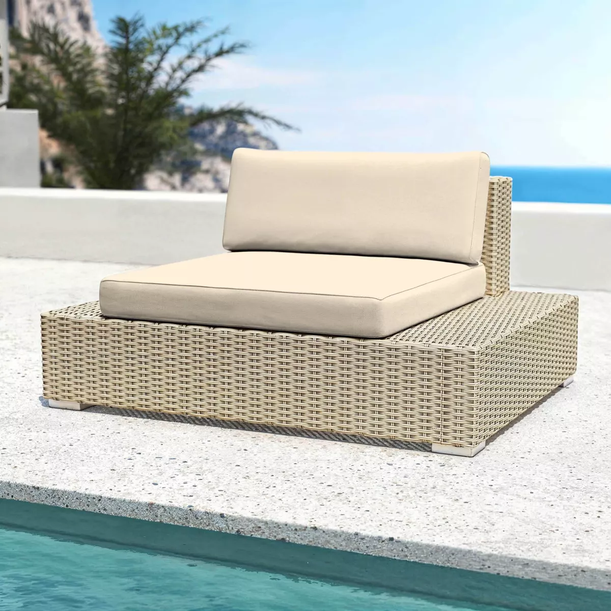 Poltrona da giardino in resina intrecciata Palma Grigio e beige