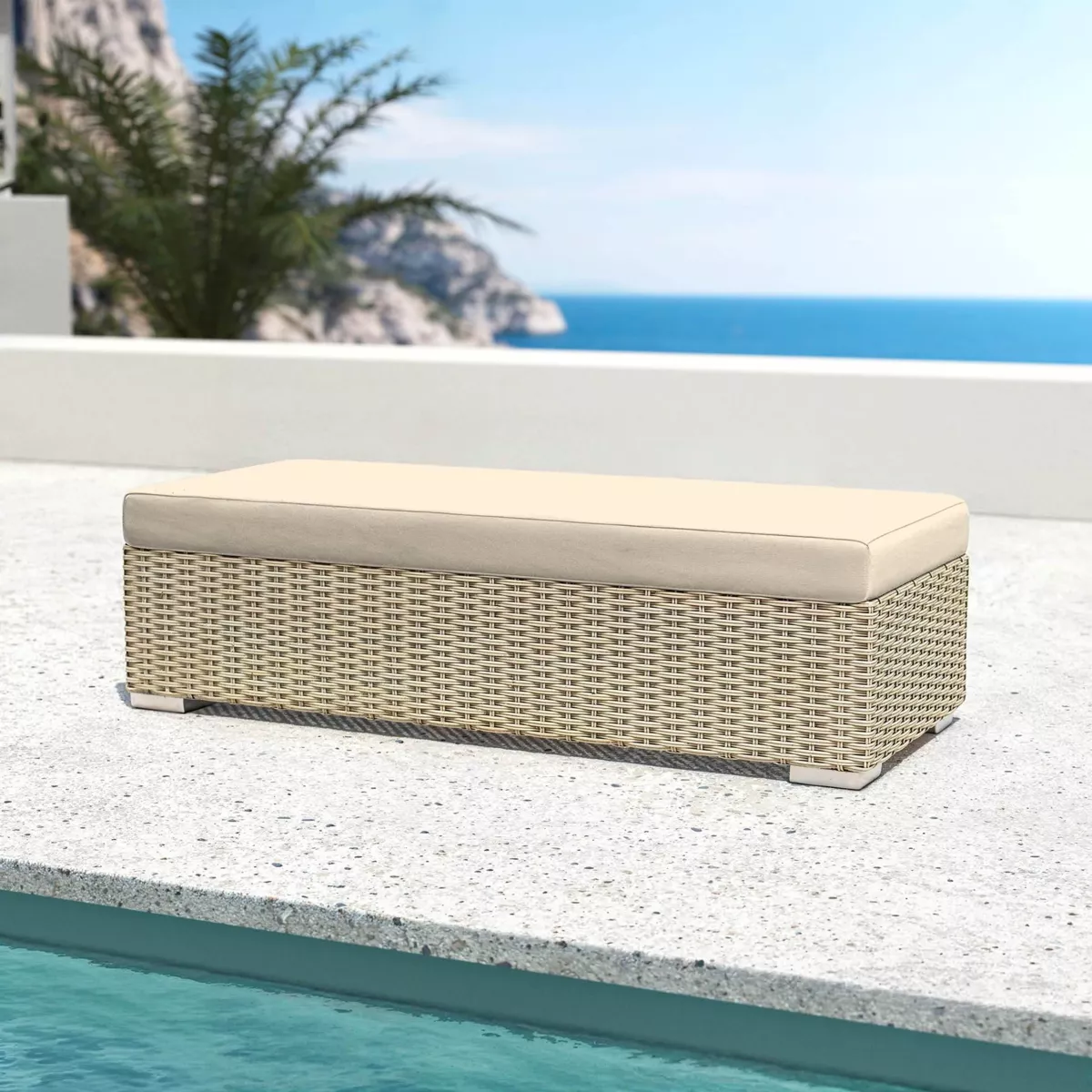 Banquette en résine tressée 2 places Palma Gris et beige