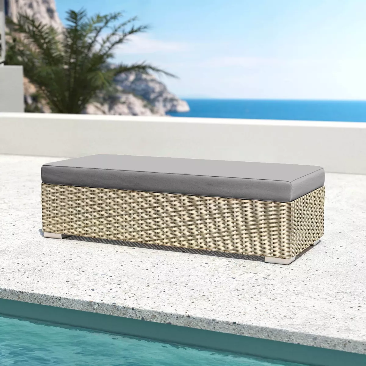 Banquette en résine tressée 2 places Palma Gris et anthracite