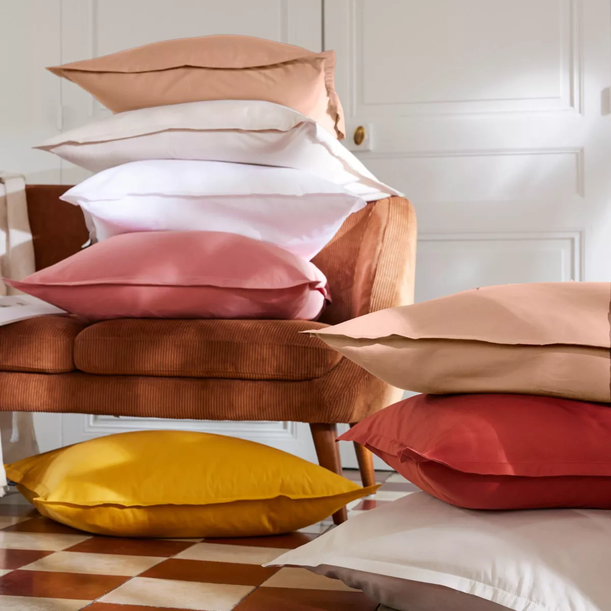 EM - Housse de couette 260 x 240 cm Percale unie CALI Rose pche