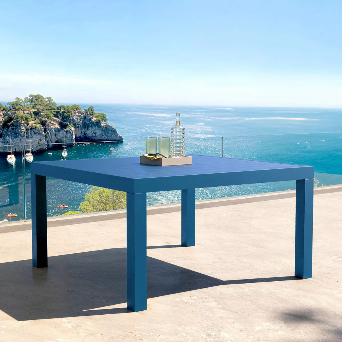 Mesa de jardÃƒÂ­n cuadrada de aluminio para 8 personas (136 x 136 cm) Murano Azul