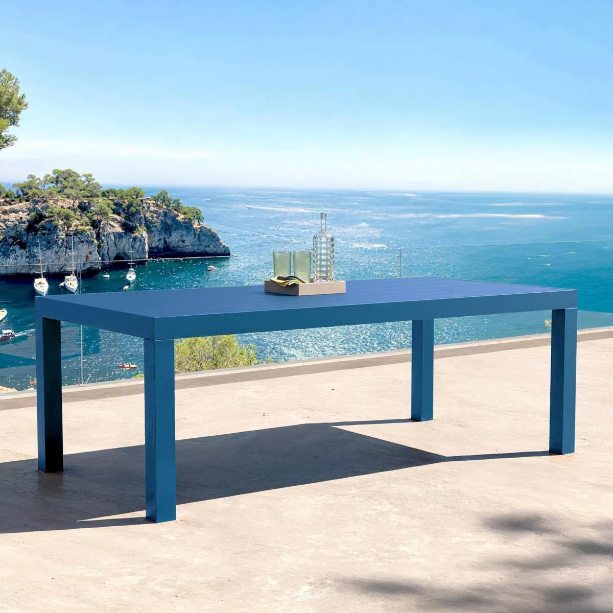Table de jardin rectangulaire aluminium 8 places (210 x 100 cm) Murano Bleu pétrole
