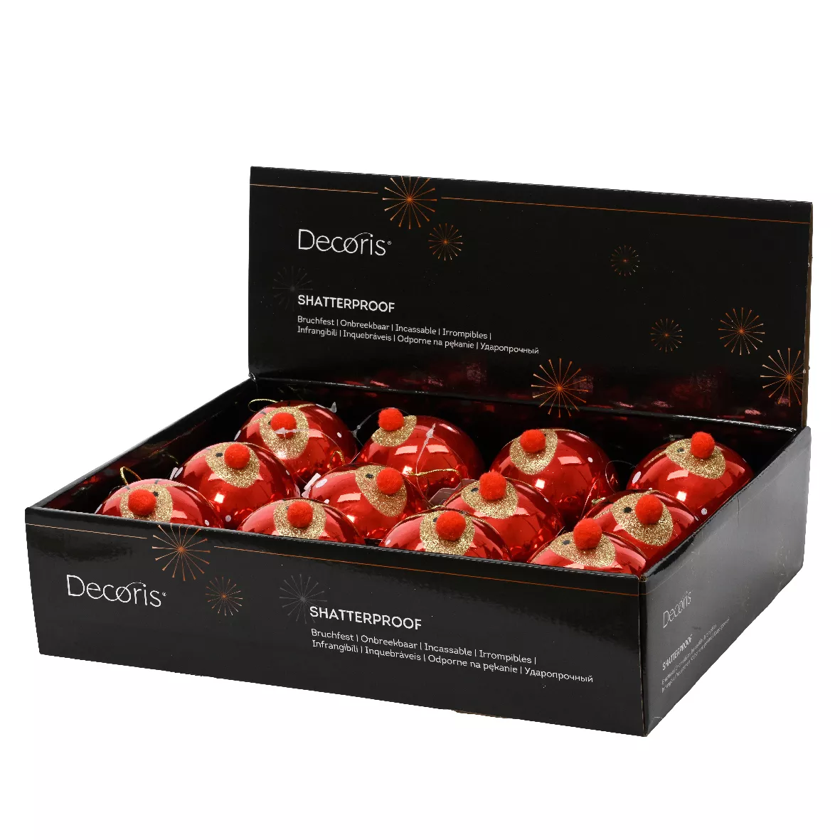 Set di 12 Palline di Natale (D80 mm) Renna Clown con paillettes Rosso e oro