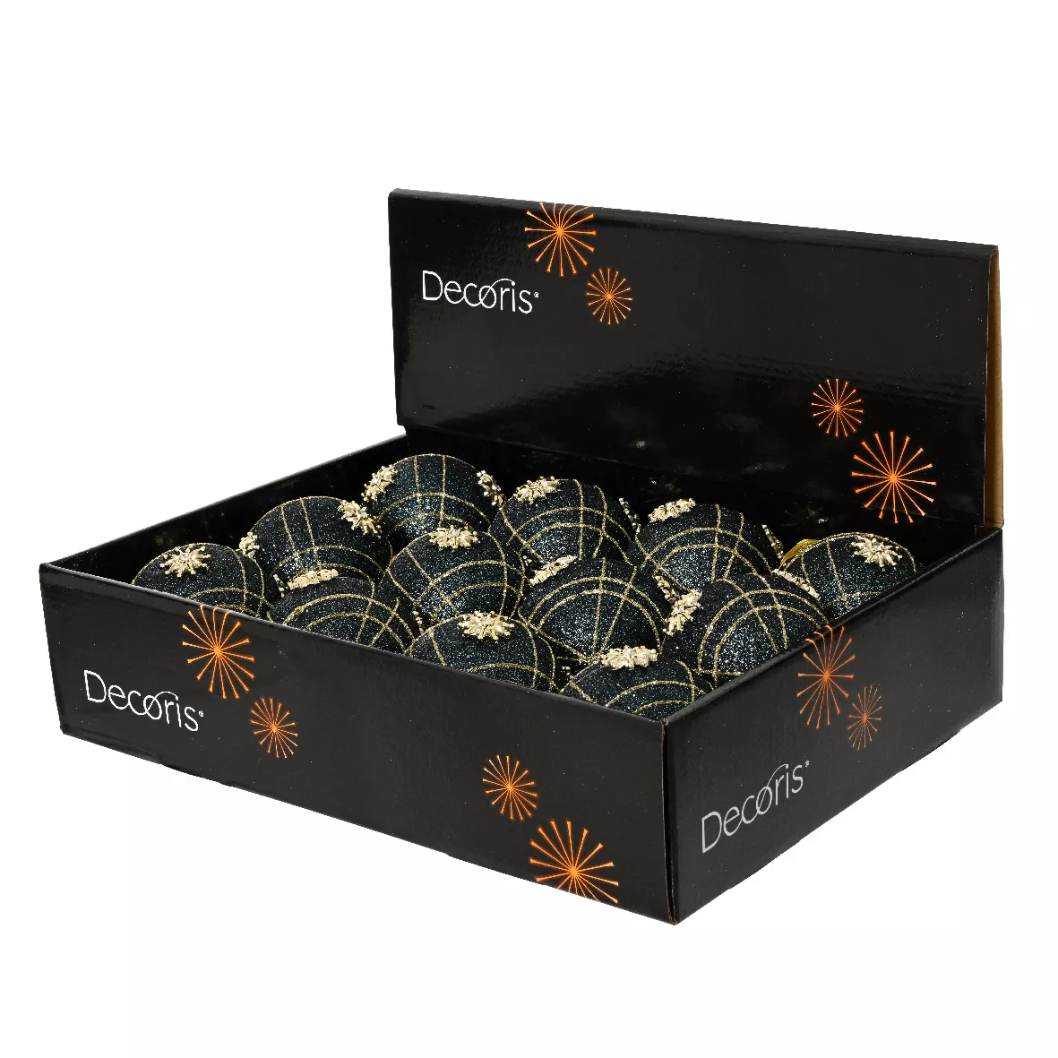 Set di 12 palline di Natale (D80 mm) Cielo di cristallo Blu notte e oro