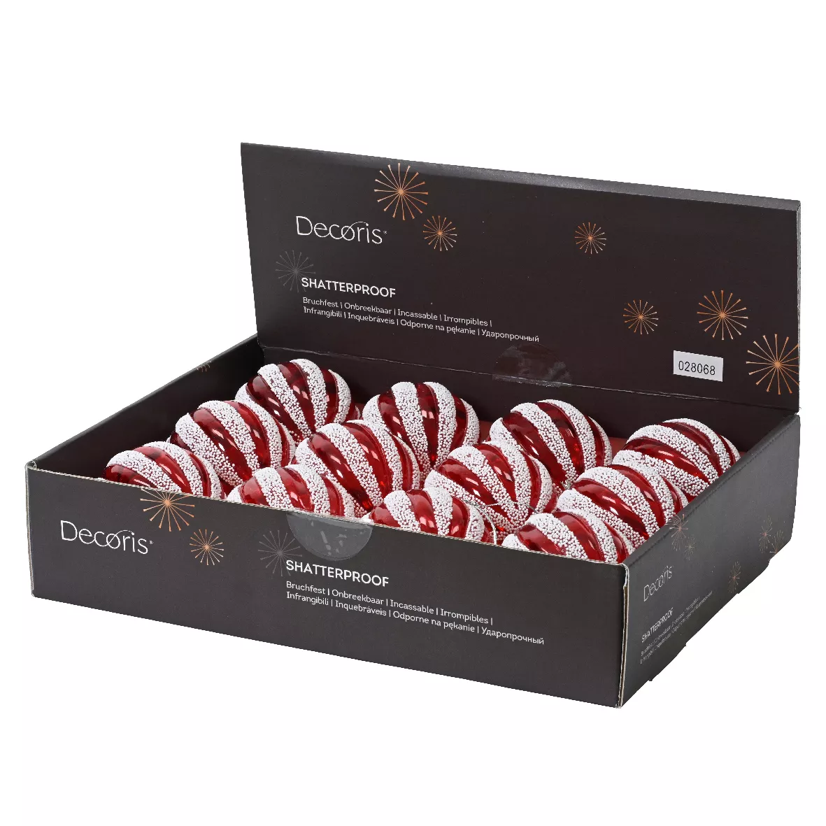 Set di 12 palline di Natale (D100 mm) Fantasia perlate Rosso e bianco