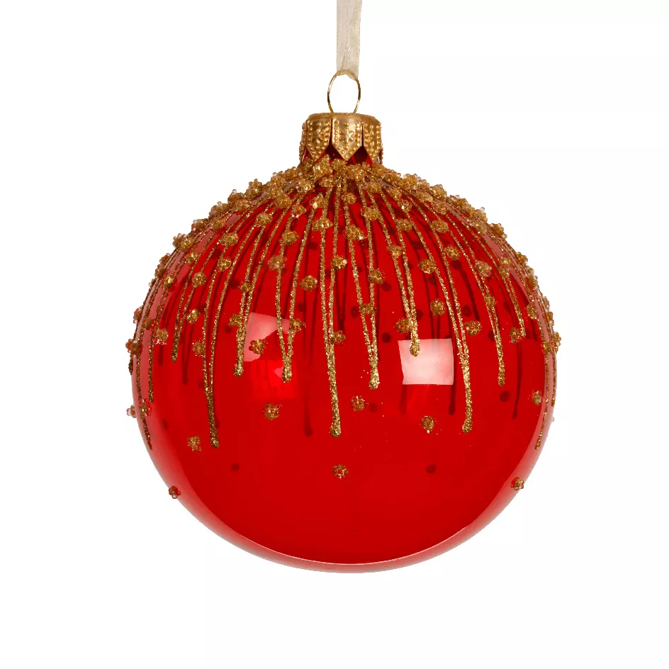 Set di 6 palline di Natale in vetro (D80 mm) Fiore ghiacciato Rosso