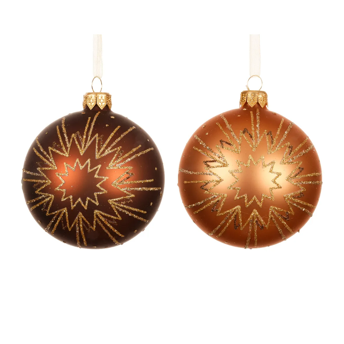 LOT DE 6 (EN VERRE) Boule verre Christmas Jazzy dia8cm Brun et cognac