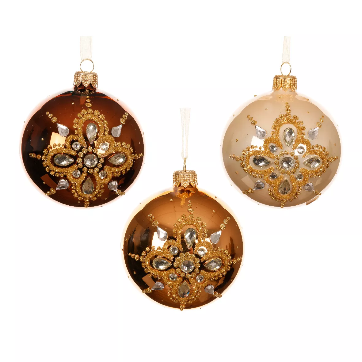 LOT DE 6 (EN VERRE) Boule verre Diamant de prestige dia8cm Perle, cognac et brun café