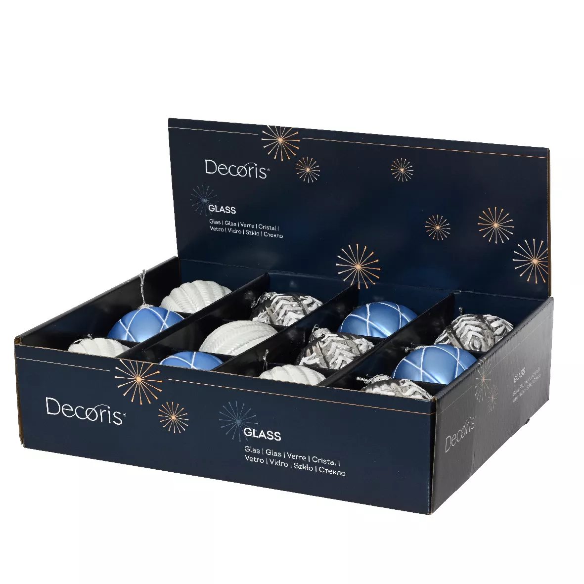 Set di 12 palline di Natale in vetro (D100 mm) Sogno Cielo blu, bianco e grigio
