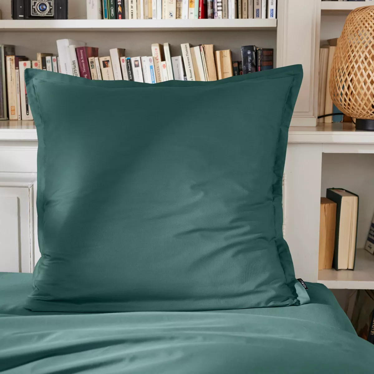 Funda de almohada cuadrada de percal de algodón (65 cm) Cali Azul trullo