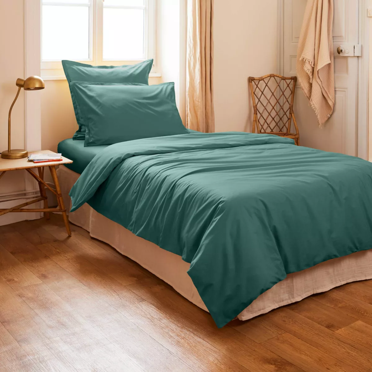 Funda nórdica de algodón percal (140 cm) Cali Azul trullo