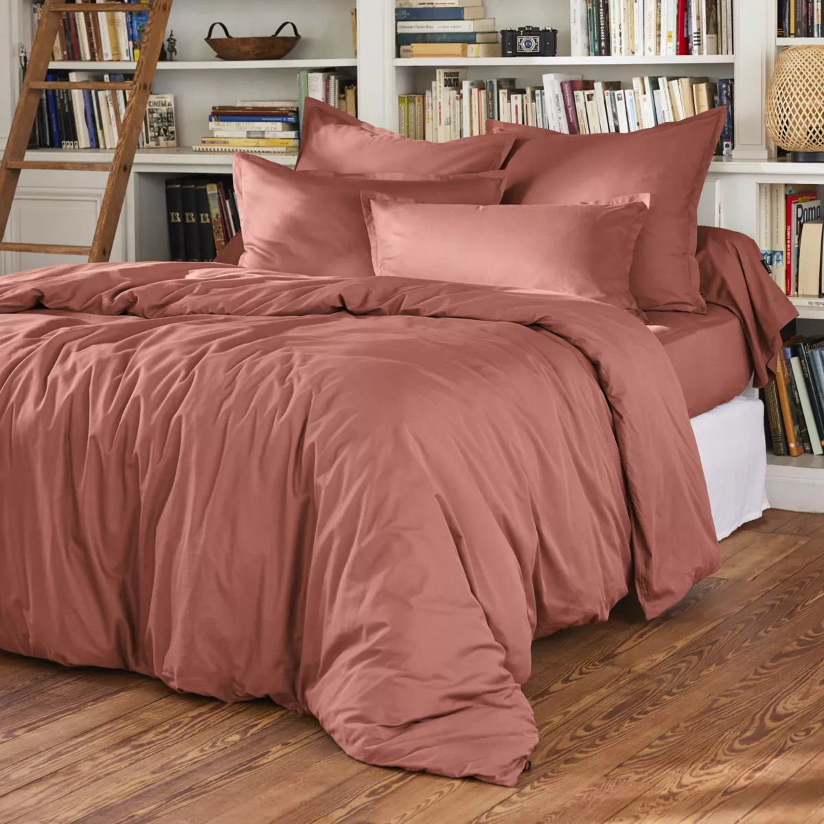 Drap housse percale de coton (140 x 190 cm) Cali Bois de rose