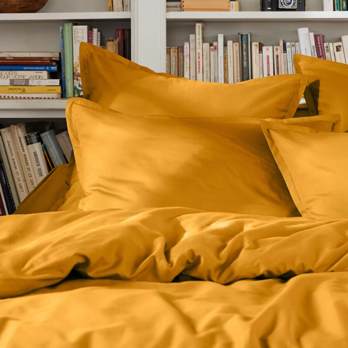 Sábana de percal de algodón (270 cm) Cali Amarillo mostaza