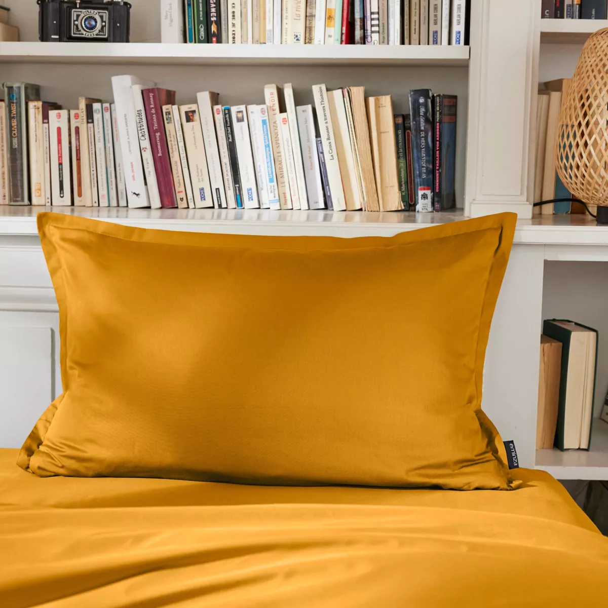 Funda de almohada rectangular de percal de algodón (80 cm) Cali Amarillo mostaza