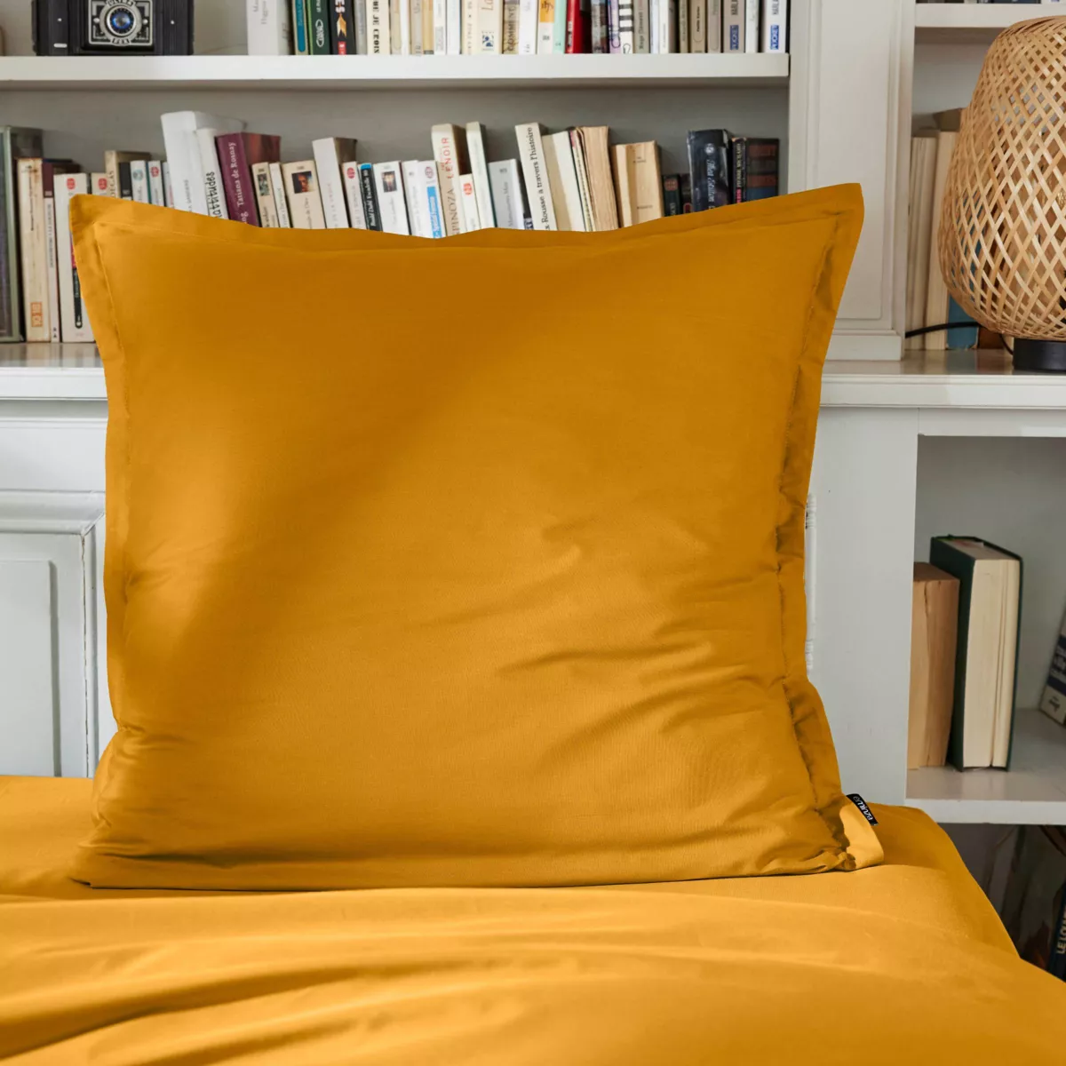 Funda de almohada cuadrada de percal de algodón (80 x 80 cm) Cali Amarillo mostaza
