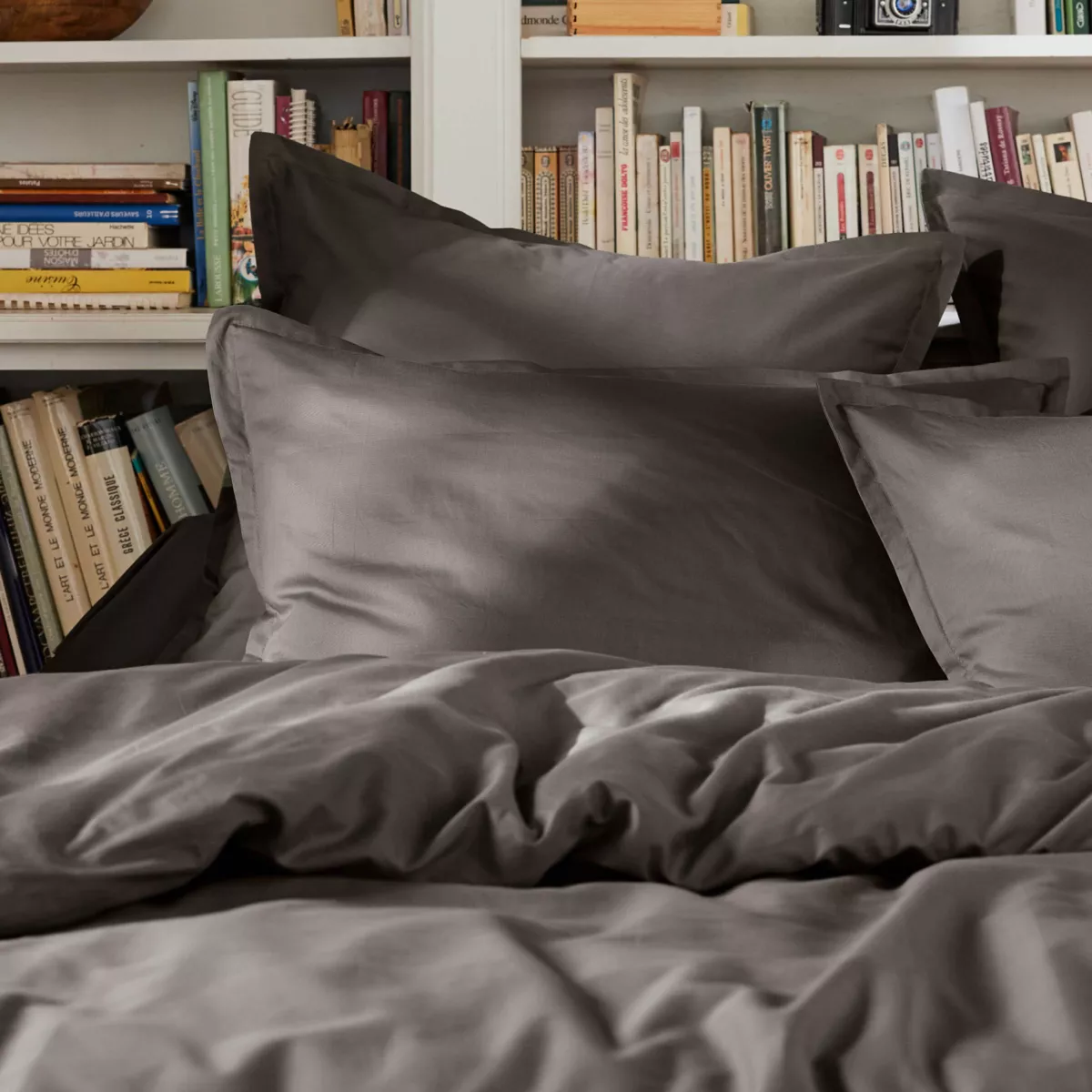 Housse de couette percale de coton (200 x 200 cm) Cali Gris anthracite
