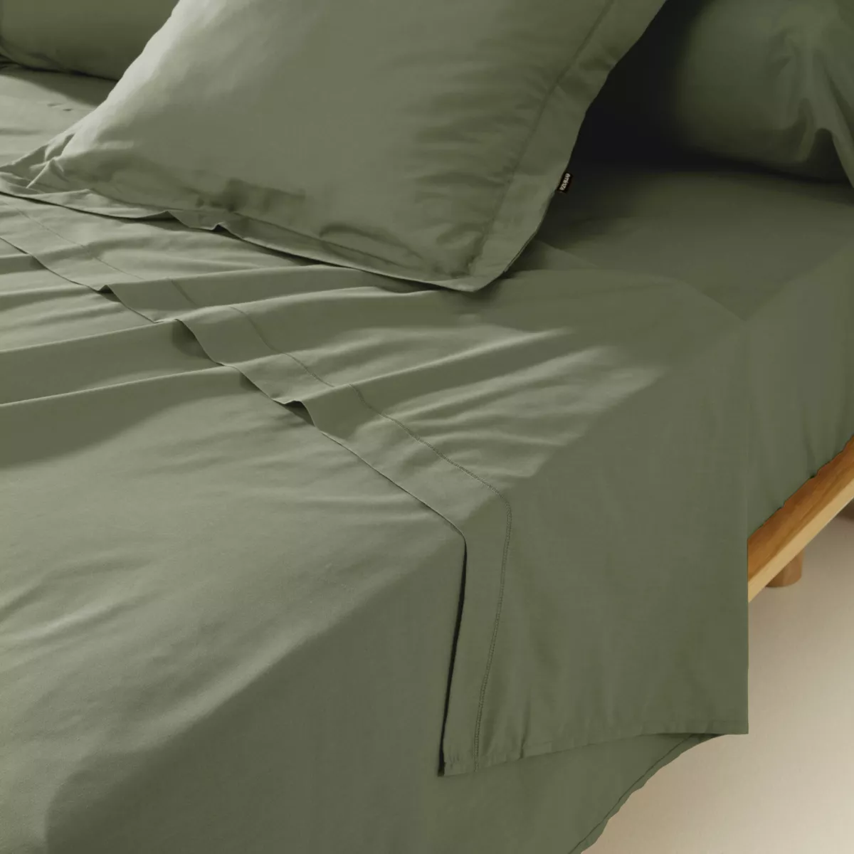 Drap plat percale de coton (270 x 300 cm) Cali Vert romarin