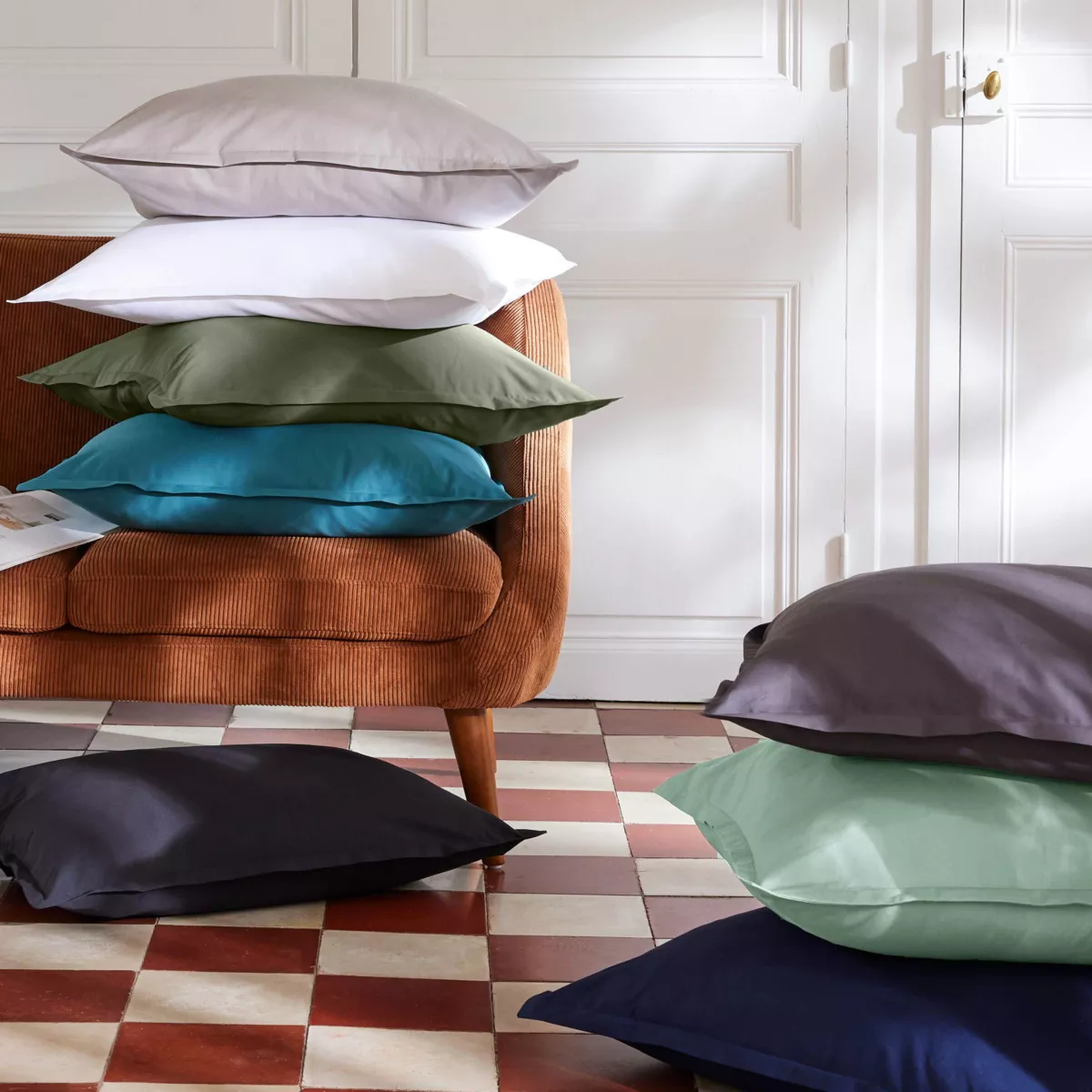 Drap plat percale de coton (270 x 300 cm) Cali Vert romarin