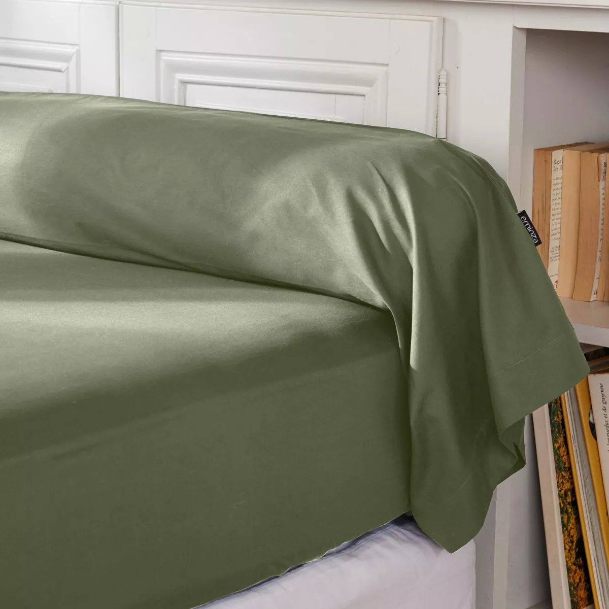 Taie de traversin percale de coton (L185 cm) Cali Vert romarin