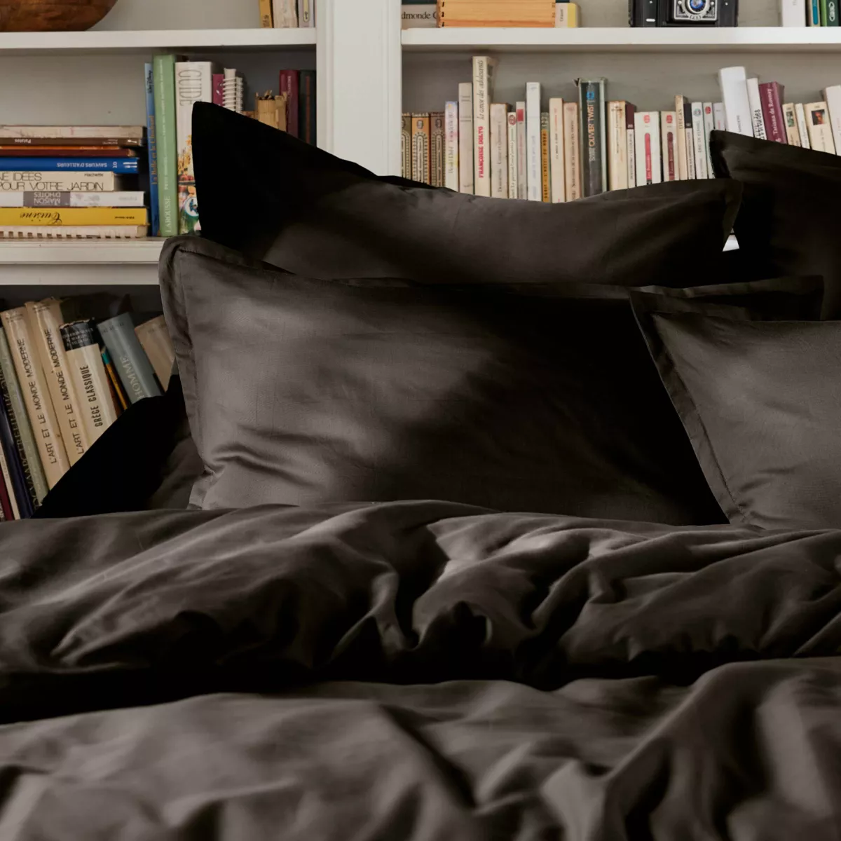 Drap plat percale de coton (270 x 300 cm) Cali Noir