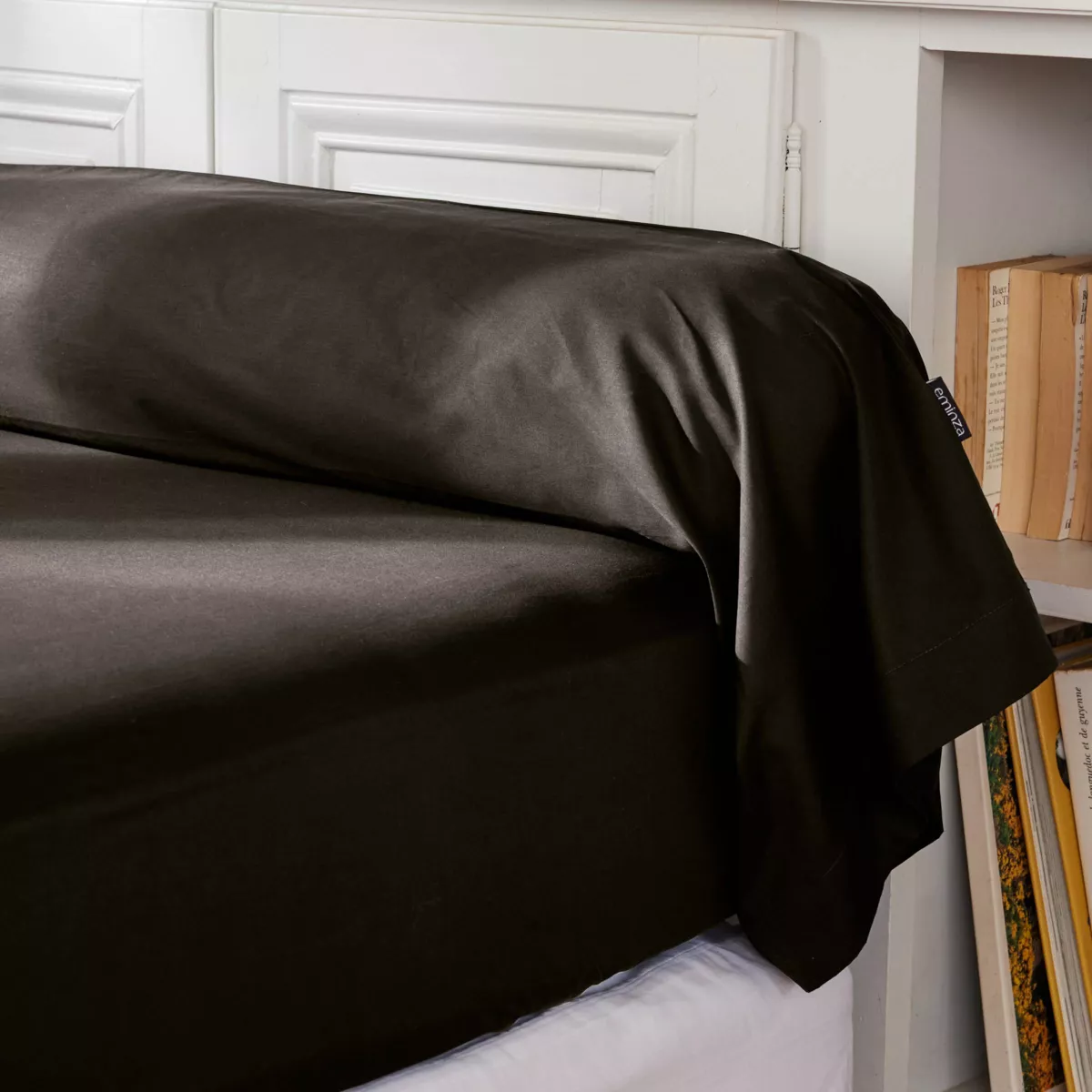 Funda para travesaño de algodón percal (L185 cm) Cali Negra