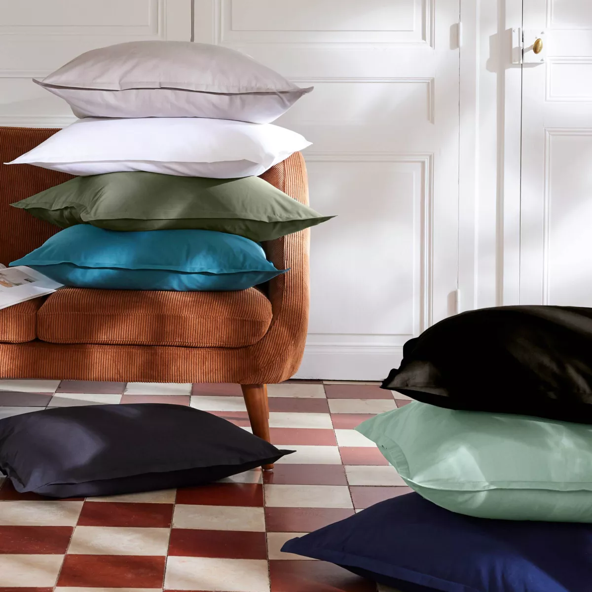 Taie d'oreiller carrée percale de coton (65 x 65 cm) Cali Noire