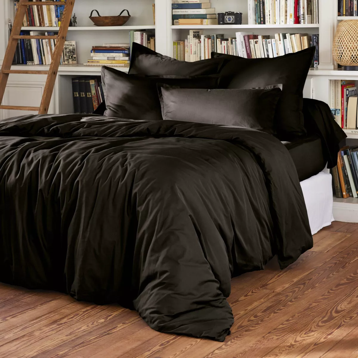Funda de almohada rectangular de percal de algodón (80 cm) Cali Negra