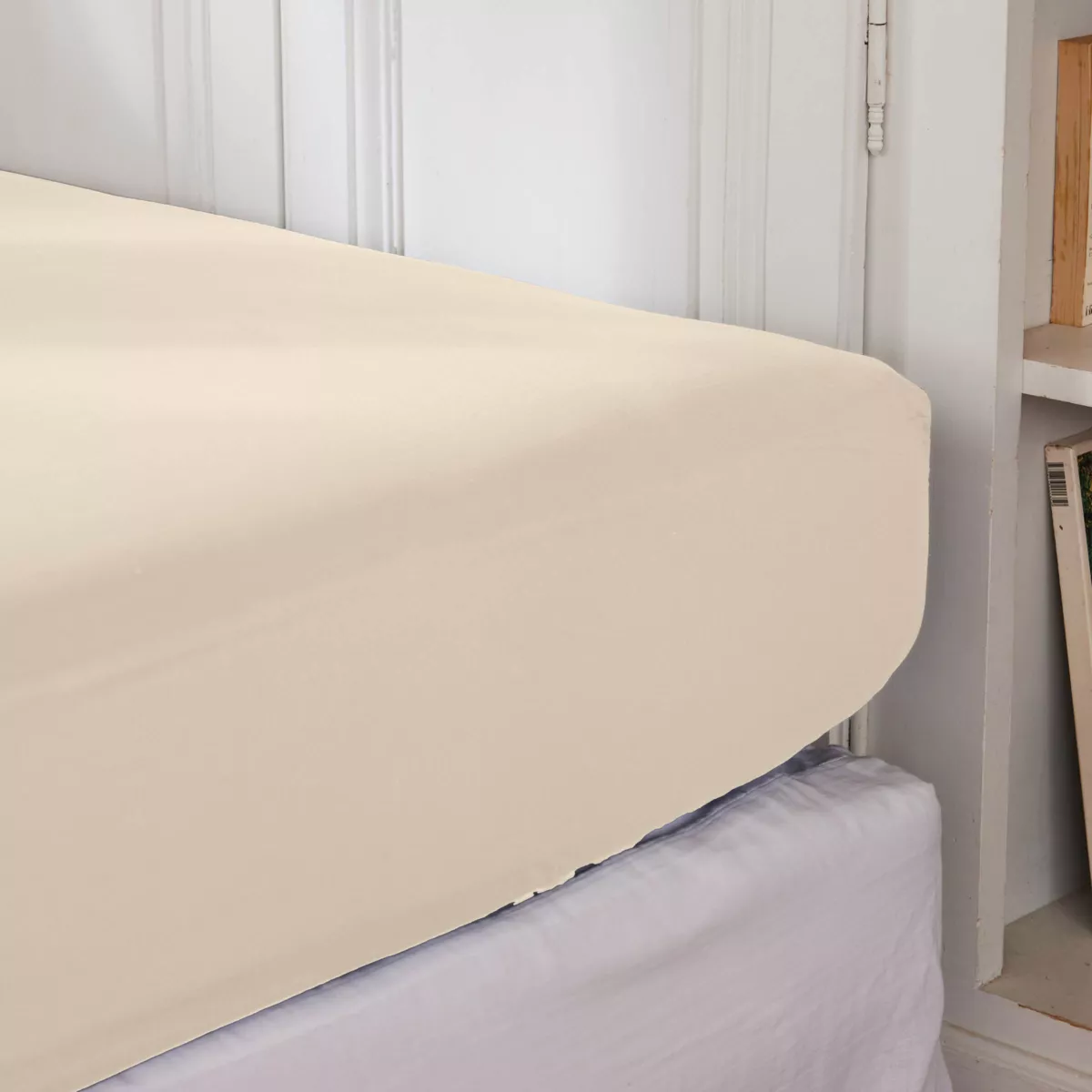 Drap housse percale de coton (180 x 200 cm) Cali Beige