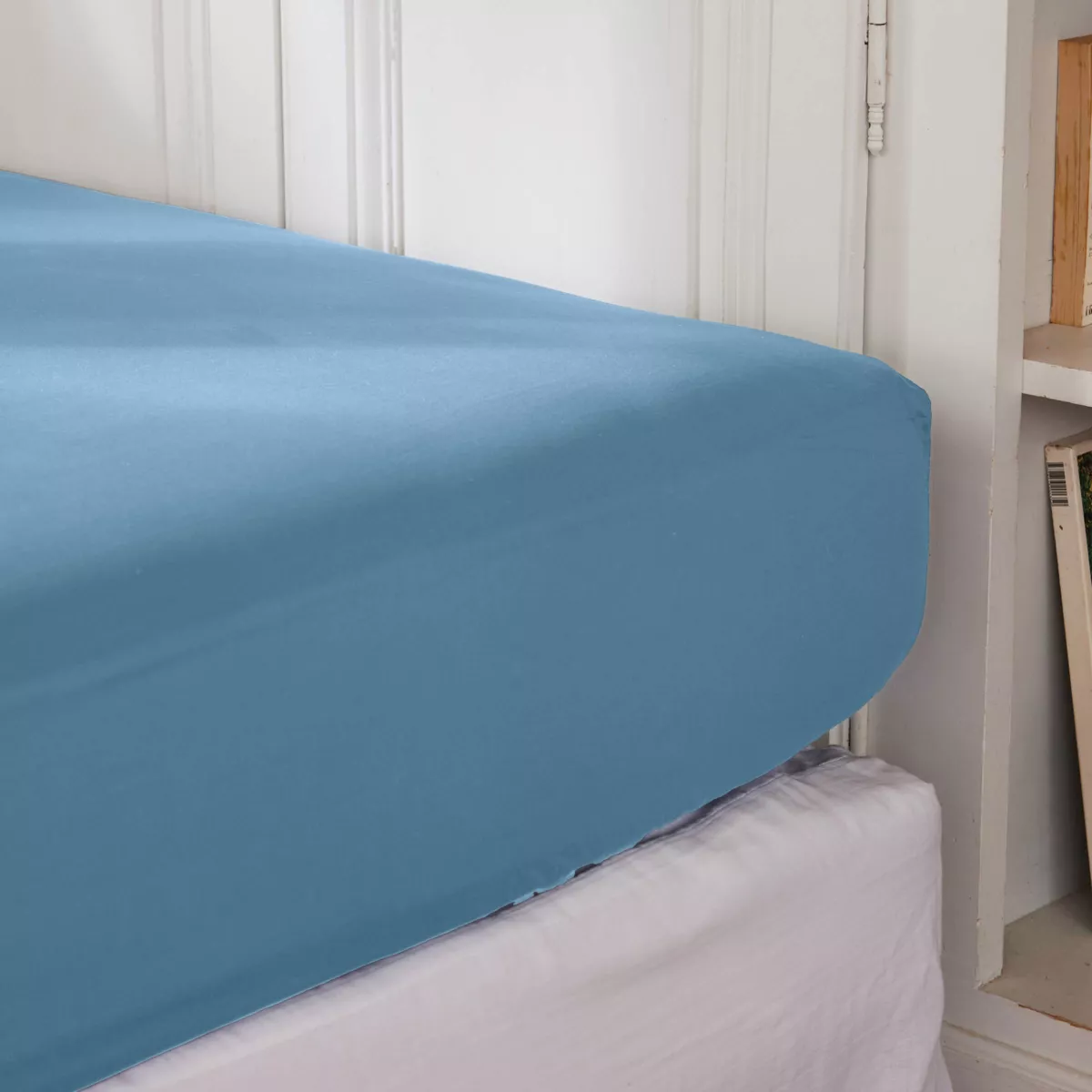 EM - Drap housse 180 x 200 cm Percale unie CALI Bleu ciel