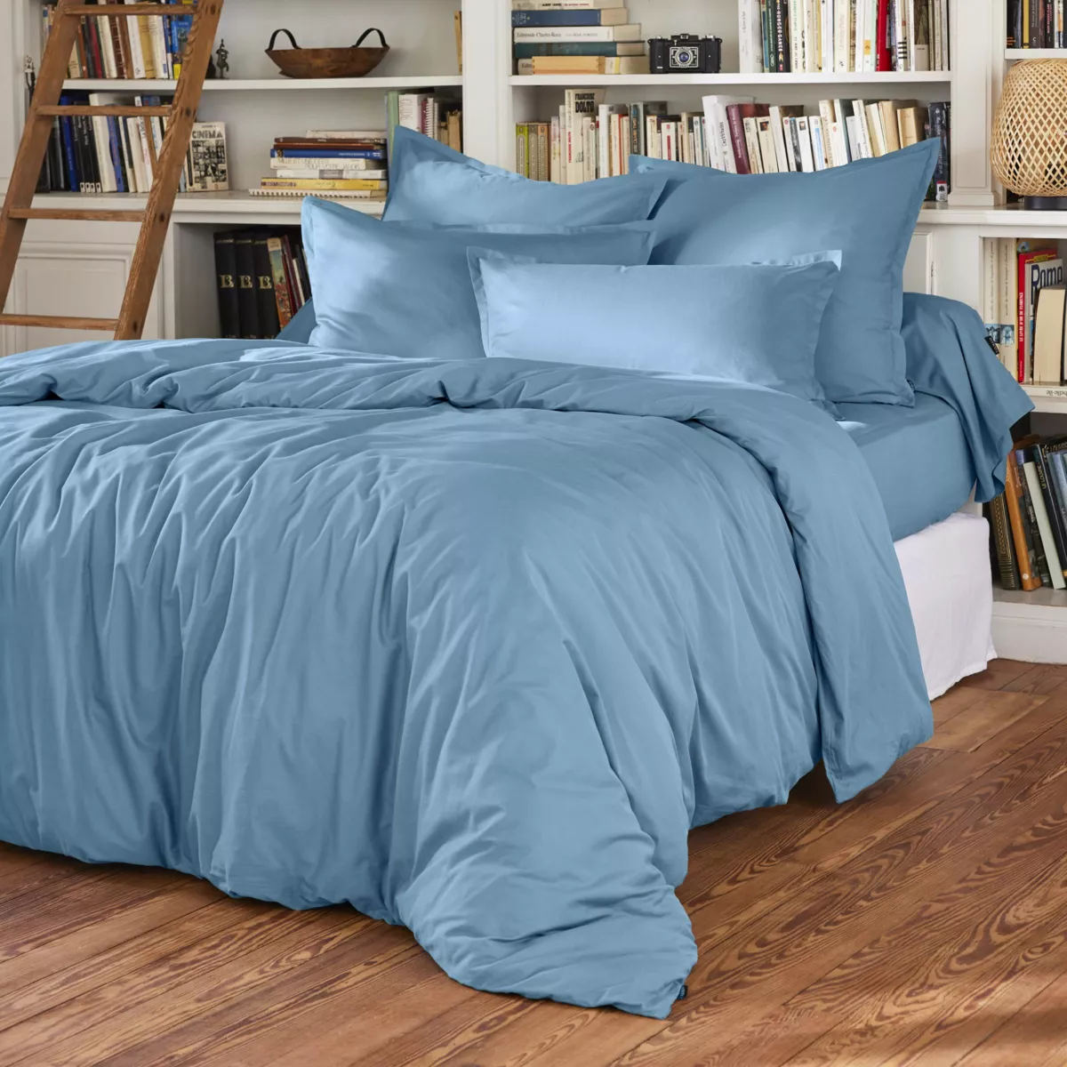 EM - Drap housse 180 x 200 cm Percale unie CALI Bleu ciel
