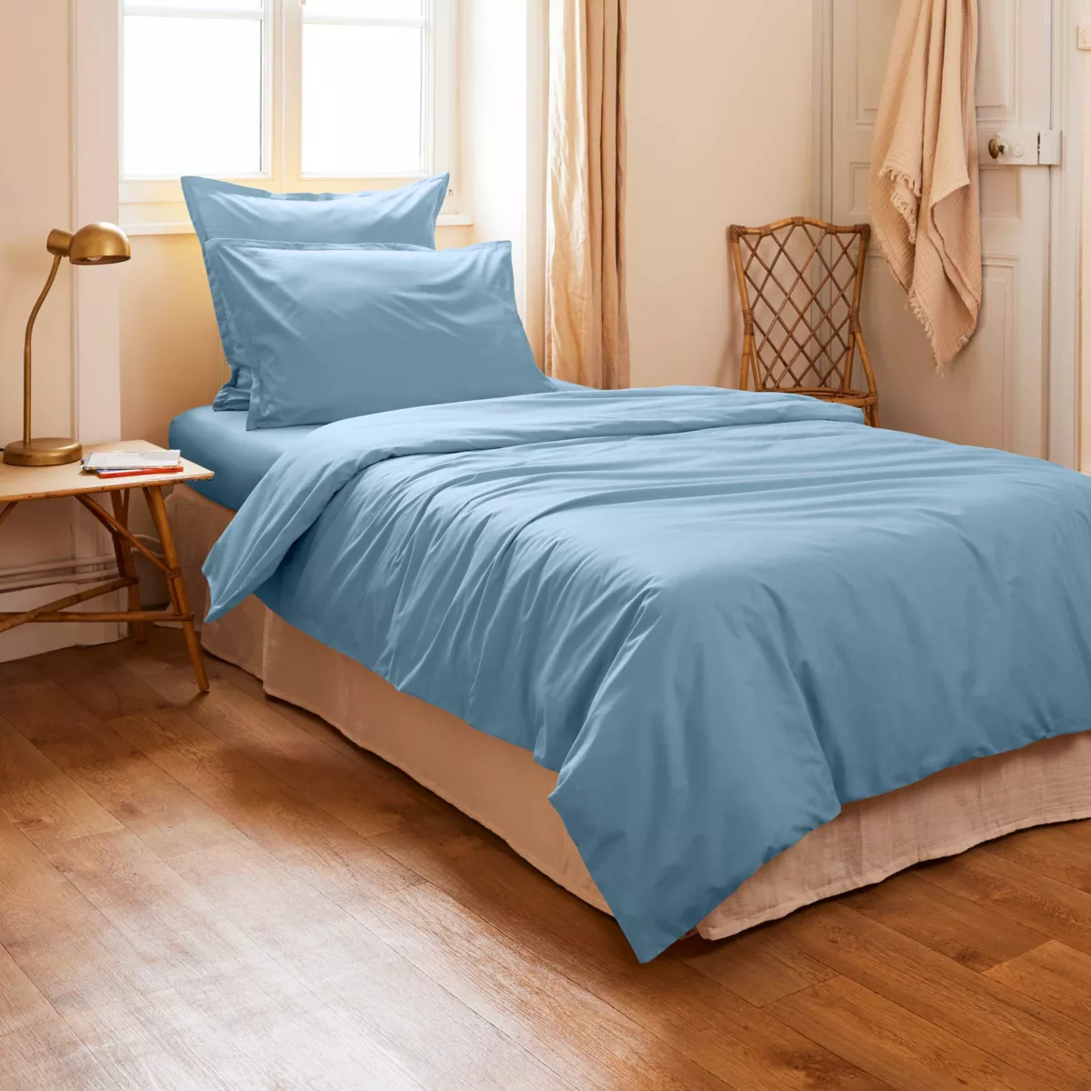 EM - Housse de couette 140 x 200 cm Percale unie CALI Bleu ciel